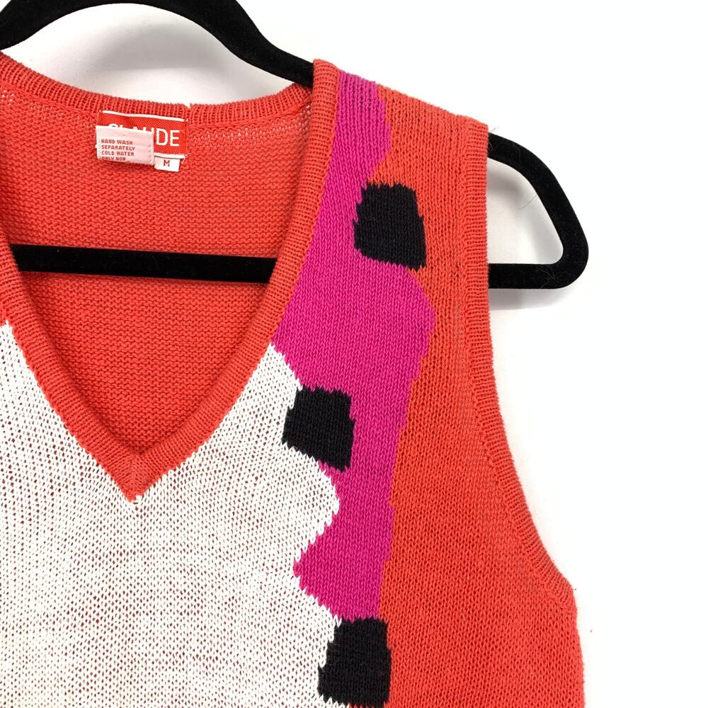 Vintage Knit Sweater Vest Sz Small Abstract Graphic Colorblock V Neck Retro - Picture 3 of 5